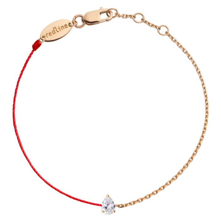 String-Chain Bracelet For Women with 0.10ct Pear Diamond in Rose Gold Prong Setting - Redline - 0++