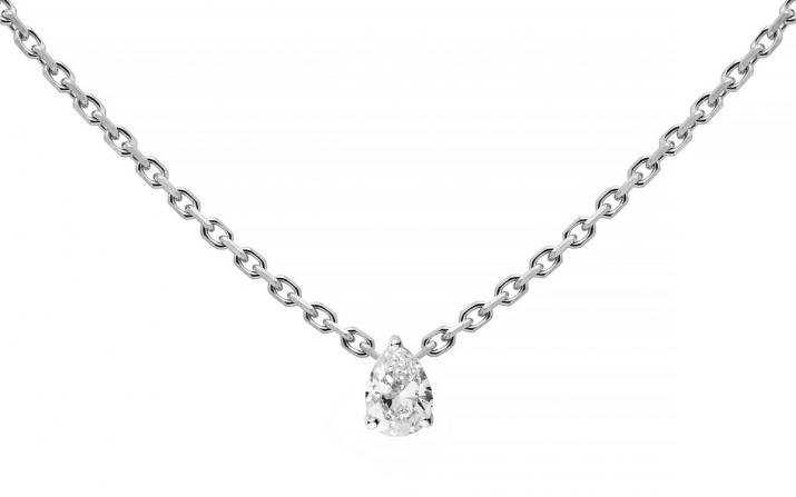 Chain Necklace For Women with 0.10ct Pear Diamond in White Gold Prong Setting - Redline - 0++