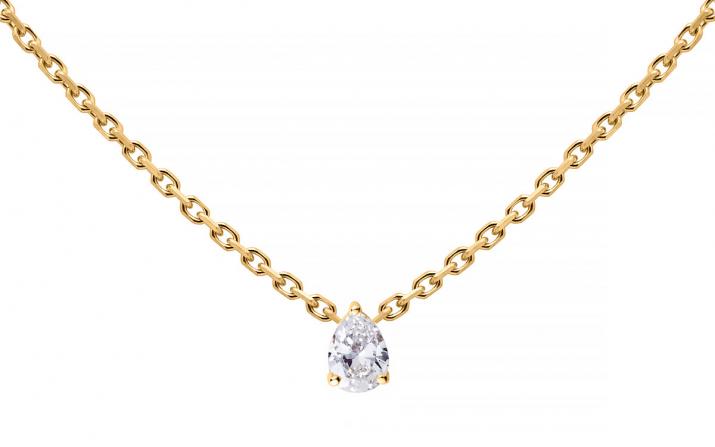 Chain Necklace For Women with 0.10ct Pear Diamond in Yellow Gold Prong Setting - Redline - 0++