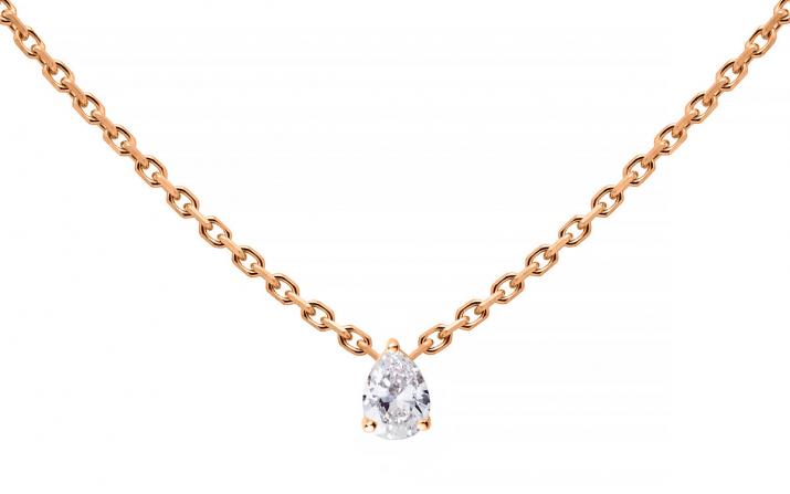 Chain Necklace For Women with 0.10ct Pear Diamond in Rose Gold Prong Setting - Redline - 0++