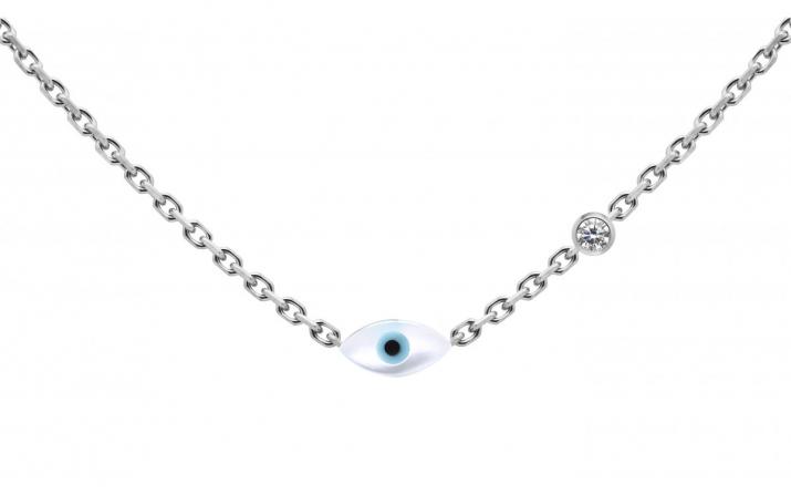 Chain Necklace For Women with 0.05ct Round Diamond in White Gold Bezel Setting - Redline