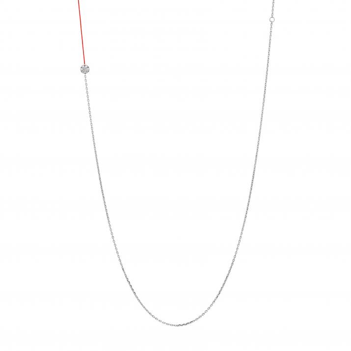 Long Necklace with 0.05ct Round Diamond in White Gold Cluster Setting - Redline - 0++