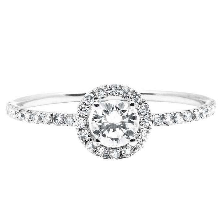 Ring with 0.47ct Round Diamond in White Gold Prong Setting - Redline - 0++