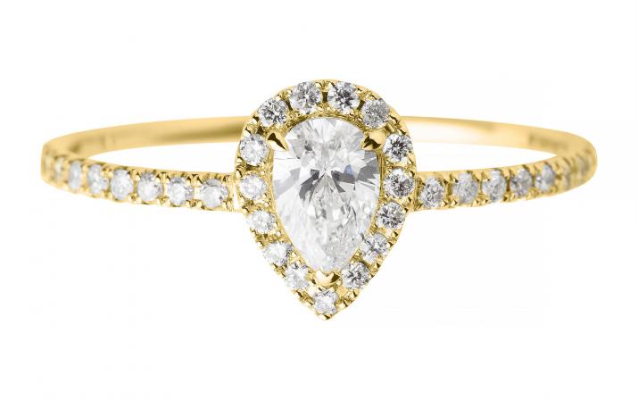Ring with 0.43ct Pear Diamond in Yellow Gold Prong Setting - Redline - 0++