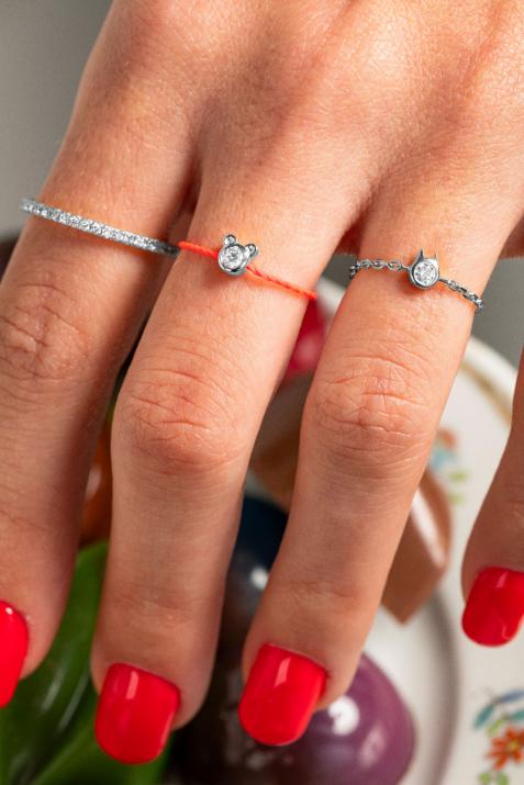 Цепочка Mini Pure Cat и кольцо с бриллиантом из белого золота - Redline - 0++