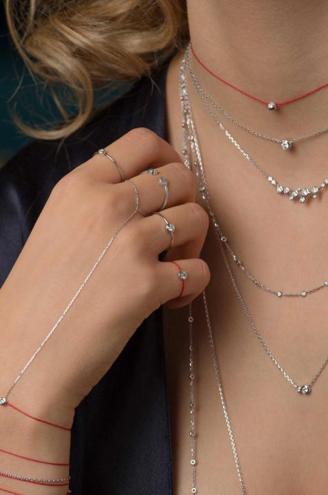 Bangle Ring with 0.05ct Round Diamond in Rose Gold Bezel Setting - Redline - 0++