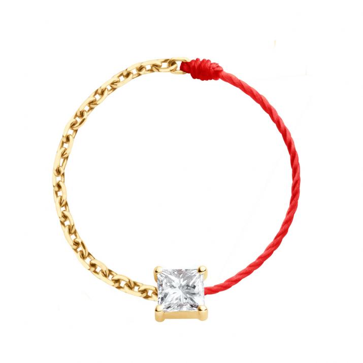 String Ring with 0.11ct Princess Diamond in Yellow Gold Prong Setting - Redline - 0++