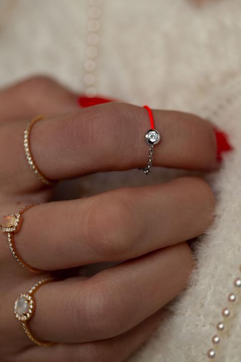 String Ring with 0.10ct Round Diamond in Black Gold Bezel Setting - Redline - 0++