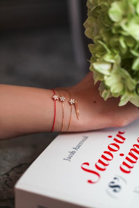 Chain Bracelet For Women with 0.09ct Round Diamond in Rose Gold Prong Setting - Redline - 0++