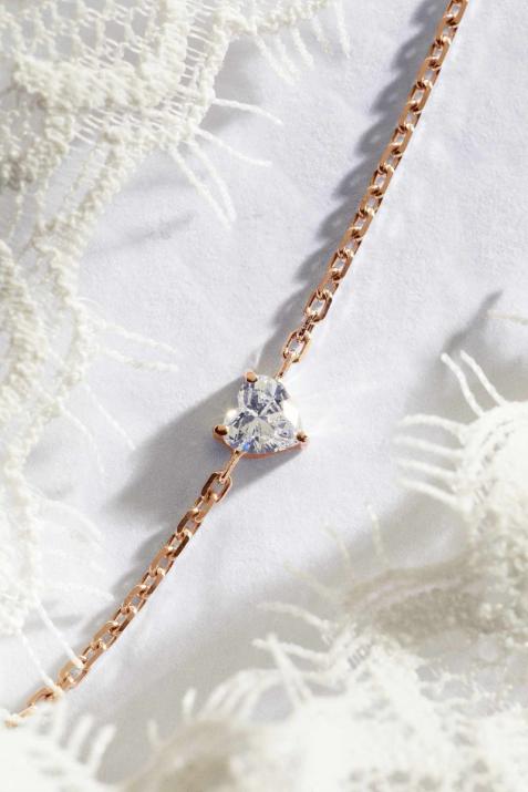Chain Bracelet For Women with 0.20ct Heart ShapedDiamond in Rose Gold Prong Setting - Redline - 0++