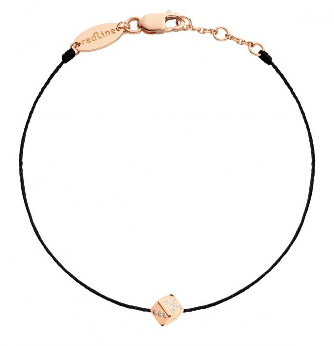 String Bracelet For Men with 0.09ct Round Diamond in Rose Gold Pavé Setting - Redline - 0++