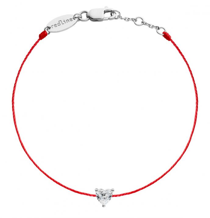 String Bracelet For Women with 0.10ct Heart ShapedDiamond in White Gold Prong Setting - Redline - 0++