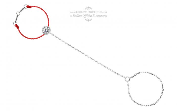 String Ring with 0.10ct Round Diamond in White Gold Bezel Setting - Redline - 0++