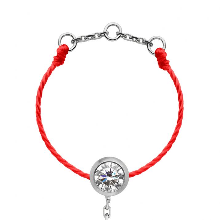 String Ring with 0.10ct Round Diamond in White Gold Bezel Setting - Redline - 0++