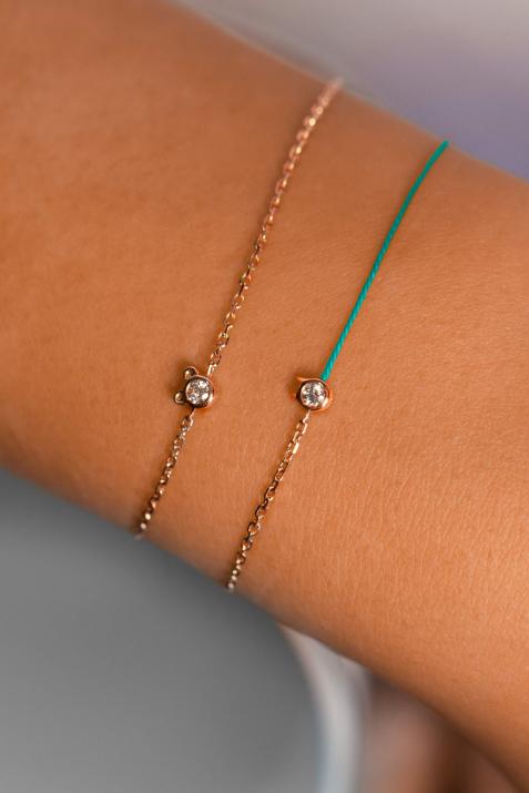 Браслет-полуцепочка с половинной нитью и бриллиантом 0,05 карата в розовом золоте в форме кошки - Redline - 0++