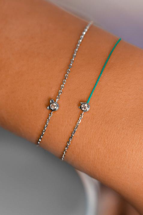 Цепочка и бриллиантовый браслет 0,05 карата в форме медведя из белого золота - Redline - 0++