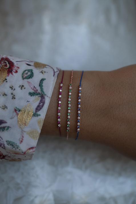 Chain Bracelet For Women with 0.12ct Round Diamond and Emeraldin Rose Gold Prong Setting - Redline - 0++