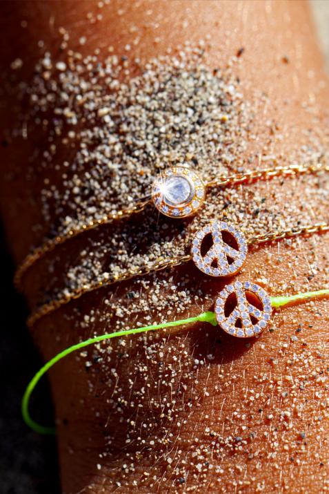White gold chain bracelet with diamond-paved Mini Peace - Redline - 0++