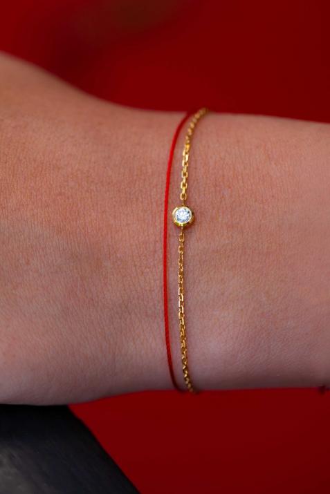 Chain bracelet with 0.1ct diamond in yellow gold bezel setting - Redline - 0++