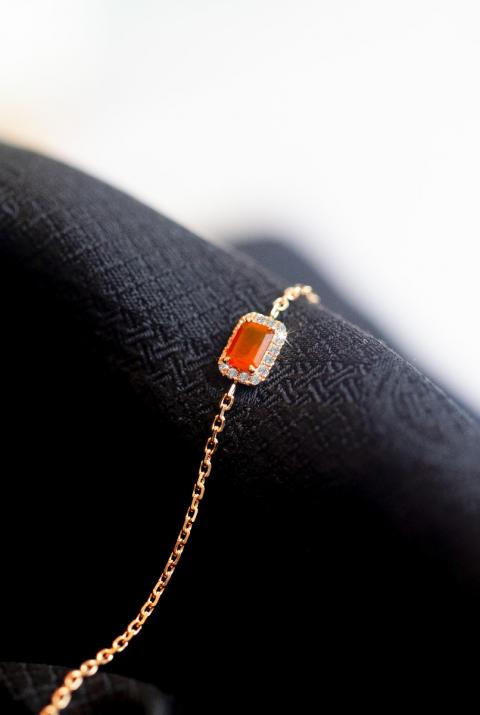 Chain Bracelet For Women with 0.05ct Princess Diamond in Rose Gold Prong Setting - Redline - 0++