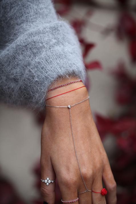 String Bracelet For Women with 0.02ct Round Diamond in White Gold Bezel Setting - Redline - 0++