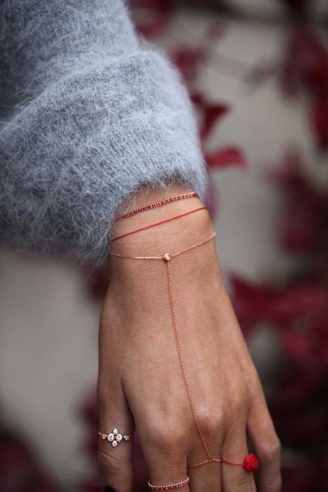 String Bracelet For Women with 0.02ct Round Diamond in Rose Gold Bezel Setting - Redline - 0++