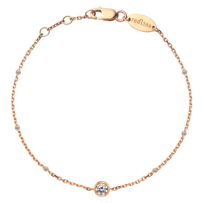 Chain Bracelet For Women with 0.14ct Round Diamond in Rose Gold Bezel Setting - Redline - 0++