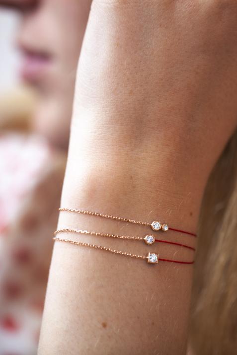 String-Chain Bracelet For Women with 0.15ct Round Diamond in Rose Gold Bezel Setting - Redline - 0++