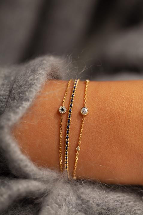 Chain Bracelet For Women with 0.06ct Round Diamond in Yellow Gold Cluster Setting - Redline - 0++