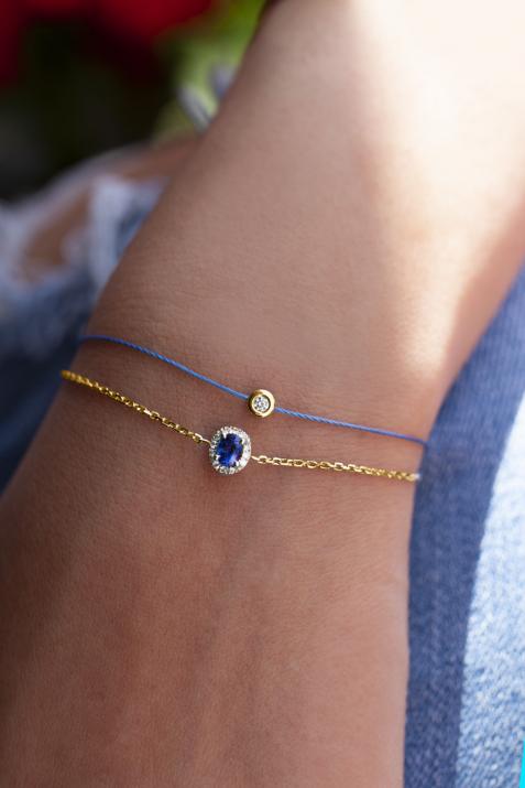 String Bracelet For Women with 0.05ct Round Diamond in Yellow Gold Bezel Setting - Redline - 0++