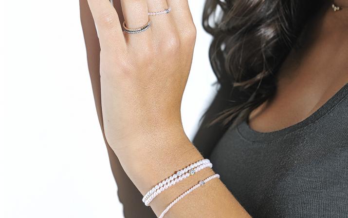 String Bracelet For Women with 0.05ct Round Diamond in White Gold Cluster Setting - Redline - 0++