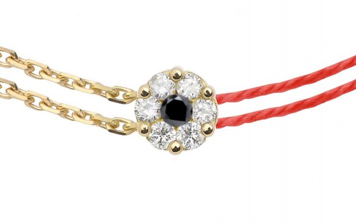 String-Chain Bracelet For Women with 0.06ct Round Diamond in Yellow Gold Cluster Setting - Redline - 0++