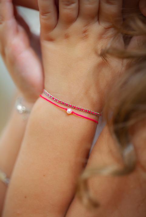 String Bracelet For Children with a Cultured Pearl in White Gold - Redline - 0++