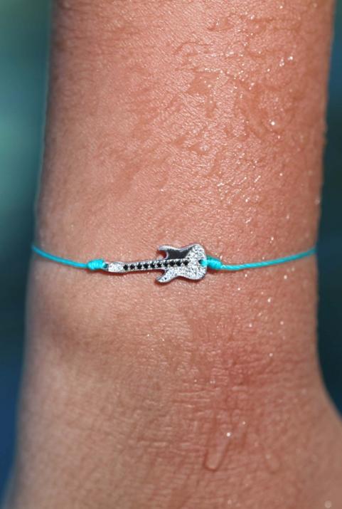 String Bracelet For Women with 0.045ct Round Diamond in White Gold Pavé Setting - Redline - 0++