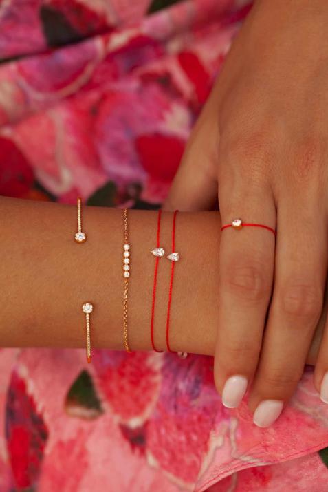 String Bracelet For Women with 0.10ct Pear Diamond in Rose Gold Prong Setting - Redline - 0++