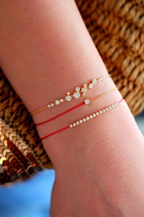 String Bracelet For Women with 0.12ct Princess Diamond in Yellow Gold Prong Setting - Redline - 0++