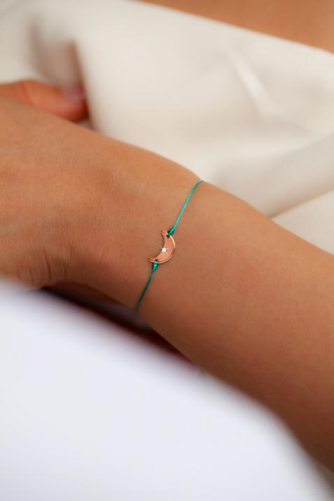 String Bracelet For Women with 0.01ct Round Diamond in Rose Gold Pavé Setting - Redline - 0++