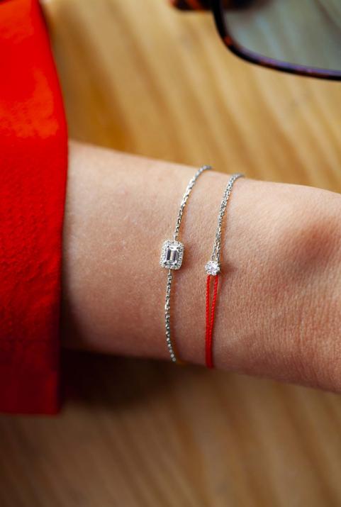 String-Chain Bracelet For Women with 0.05ct Round Diamond in White Gold Cluster Setting - Redline - 0++