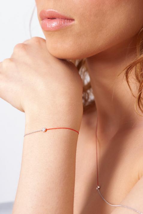 String-Chain Necklace with 0.05ct Diamond in White Gold Bezel Setting - Redline - 0++