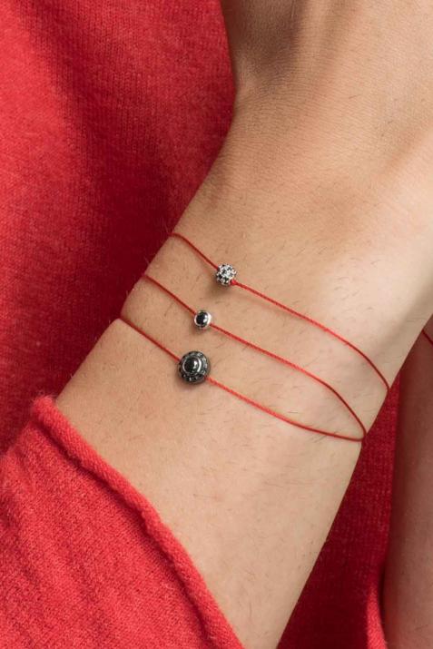 String Bracelet For Men with 0.269ct Round Black Diamond in Rose Gold Bezel Setting - Redline - 0++