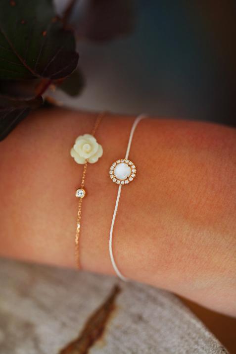 Chain Bracelet For Women with 0.05ct Round Diamond in Rose Gold Bezel Setting - Redline - 0++