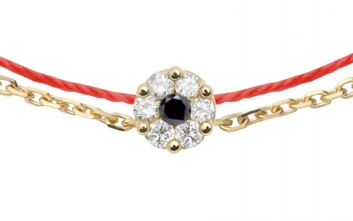 String Bracelet For Women with 0.06ct Round Diamond in Yellow Gold Cluster Setting - Redline