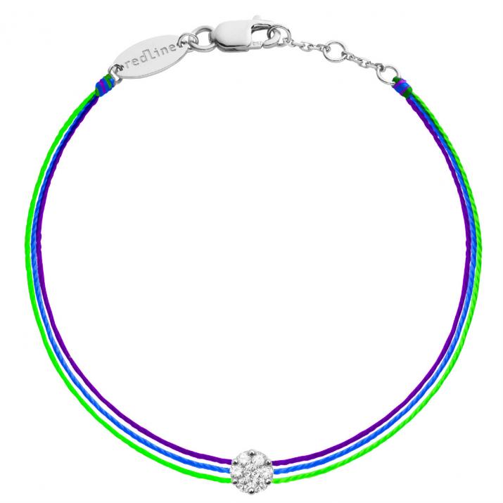 Multistring Bracelet For Women with 0.05ct Round Diamond in White Gold Cluster Setting - Redline - 0++