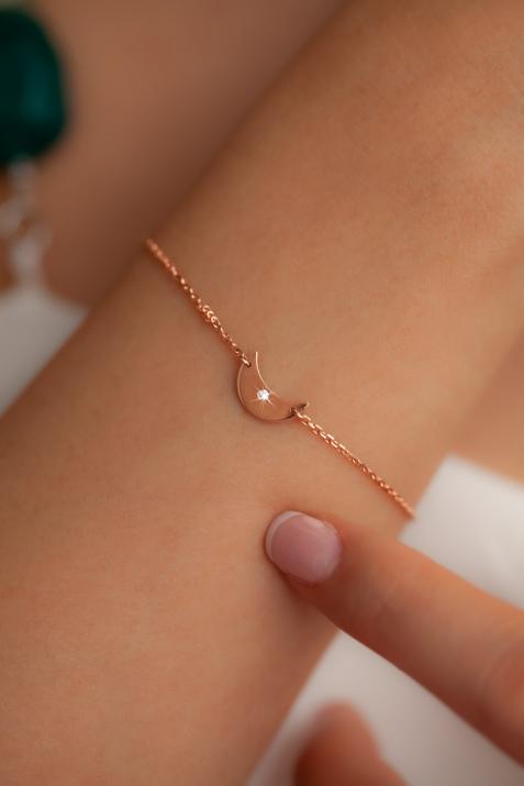 Chain Bracelet For Women with 0.01ct Round Diamond in Rose Gold Pavé Setting - Redline - 0++