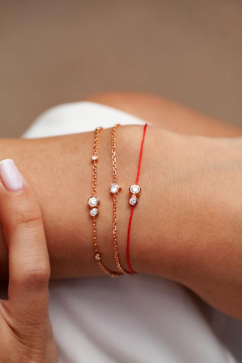 String Bracelet For Women with 0.15ct Round Diamond in Rose Gold Bezel Setting - Redline - 0++