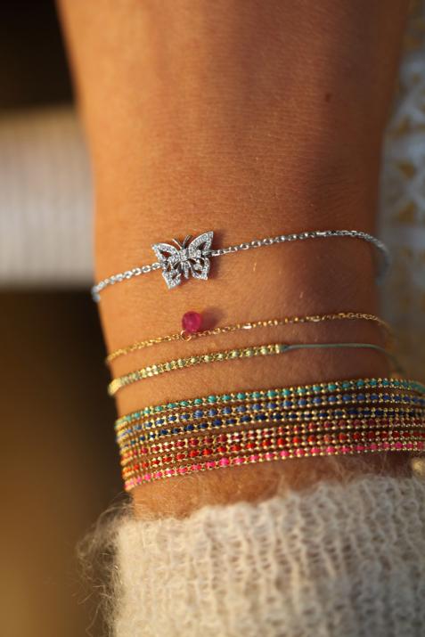 Chain Bracelet For Women with 0.08ct Diamond Butterfly in White Gold Pavé Setting - Redline - 0++