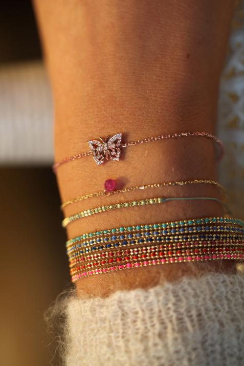 Chain Bracelet For Women with 0.08ct Diamond Butterfly in Rose Gold Pavé Setting - Redline - 0++