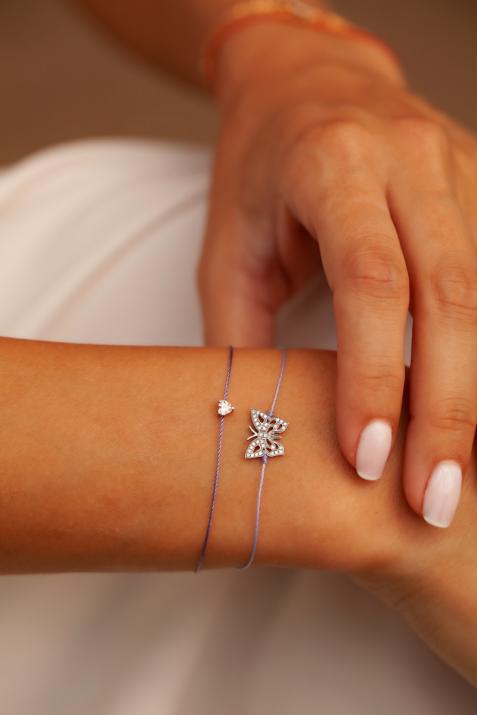 String Bracelet For Women with 0.08ct Diamond Butterfly in White Gold Pavé Setting - Redline - 0++