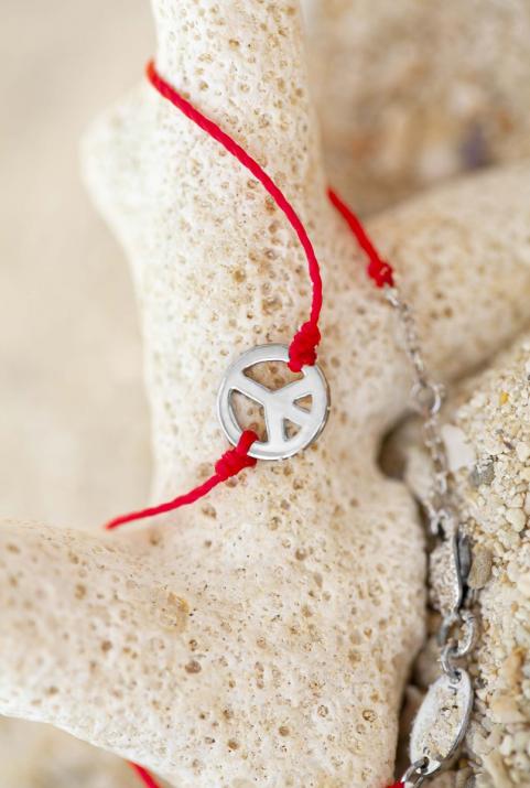 Peace & love string bracelet in white gold - Redline - 0++