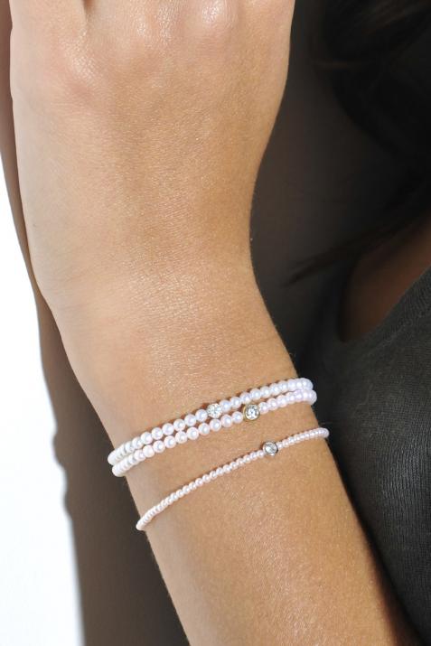 String Bracelet For Women with 0.20ct Round Diamond in White Gold Bezel Setting - Redline - 0++